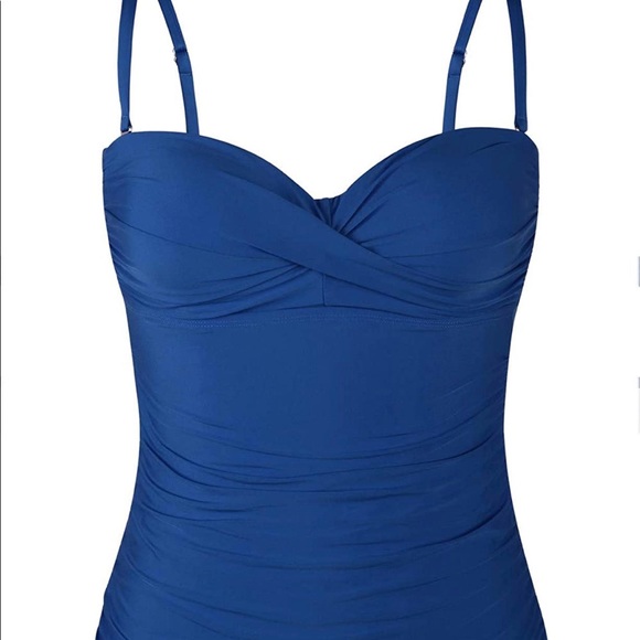Women's Tankini Top Front Twist Swimsuit Ruched Bathing Suit Top Balakan Blue - Picture 4 of 4